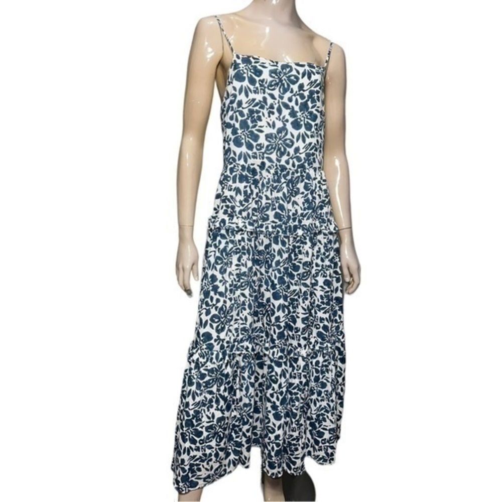 Cara Cara Women’s Size L Indigo Blue White Block Print Harbour Island Maxi Dress - Picture 5 of 9